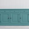 Landelijk Dressoir Bo 3-deur 3-laden Pastel-turquoise.