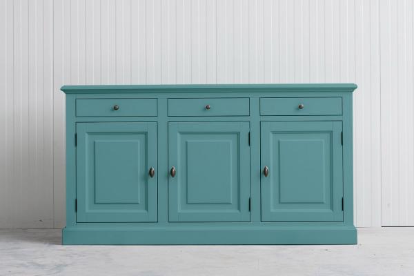 Landelijk Dressoir Bo 3-deur 3-laden Pastel-turquoise.