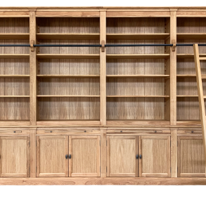 Massief-eiken boekenkast-met -trap-400 cm Massief-eiken boekenkast-met -trap-400 cm
