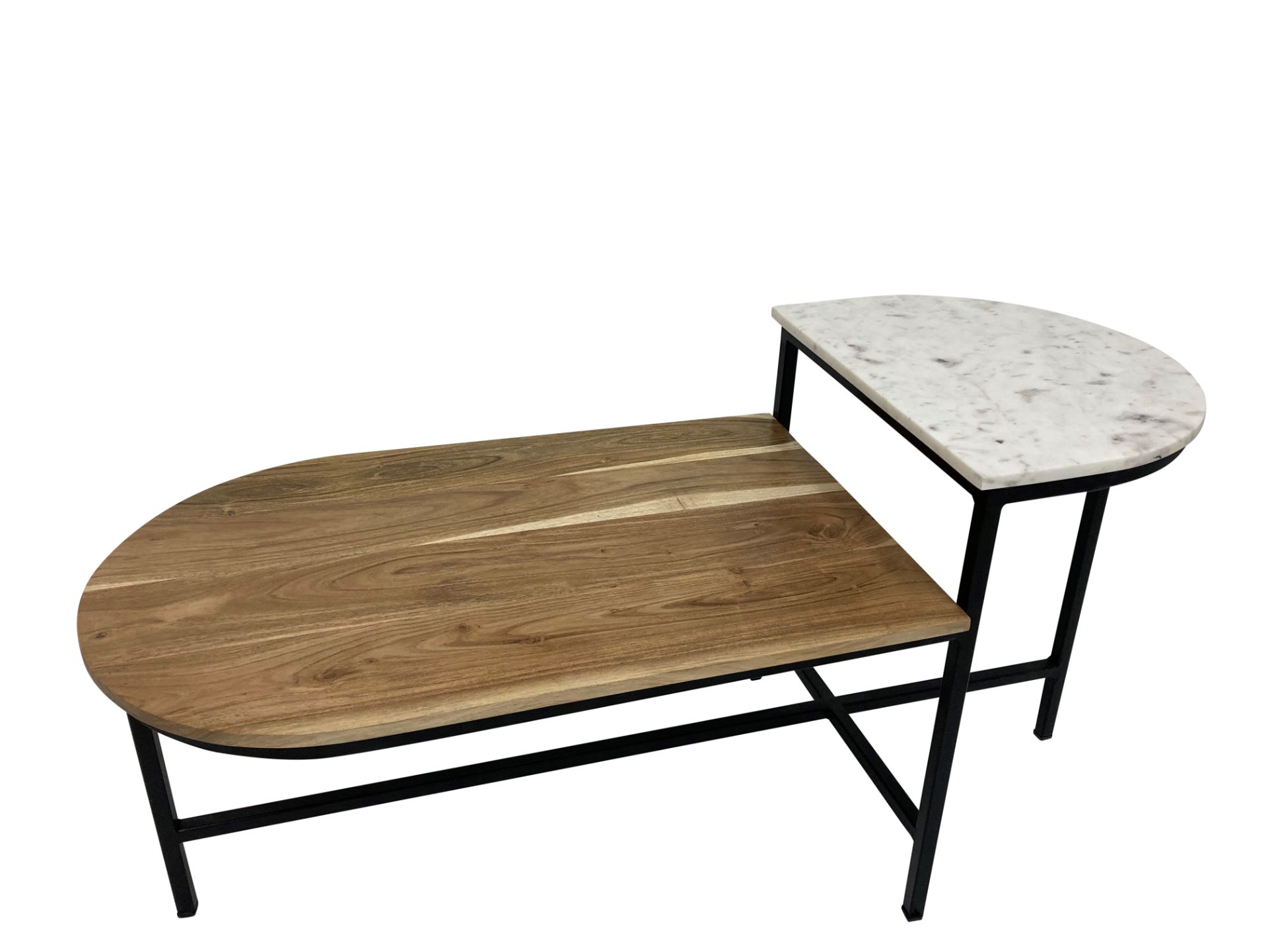 Moods collection - Ovale houten salontafel met marmeren verhoging