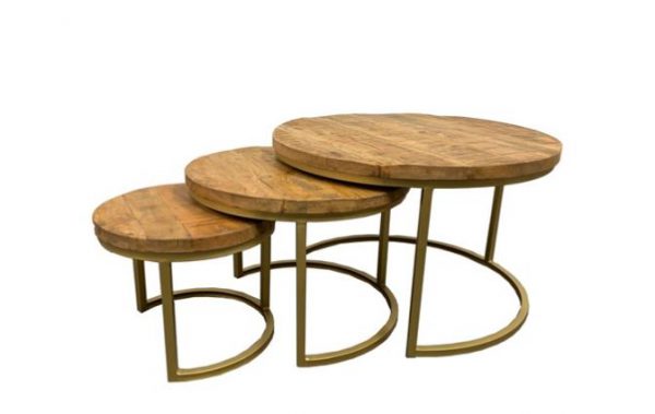 Sidetable set van 3 - naturel/goud