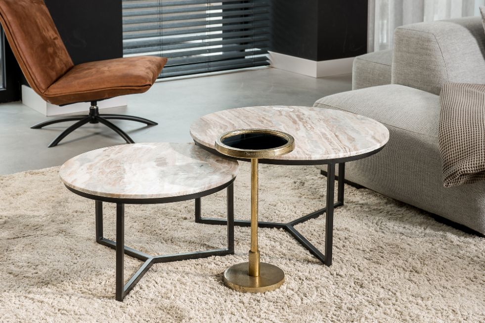 Moods collection - Ronde tafel antique goud&zwart glas