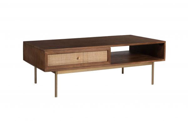 Moods collection - Salontafel met lade rotan/mango hout walnoot